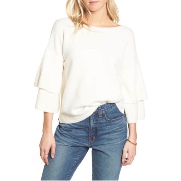 Madewell Tiered Ruffle Sleeve Sweater - Picture 1 of 10